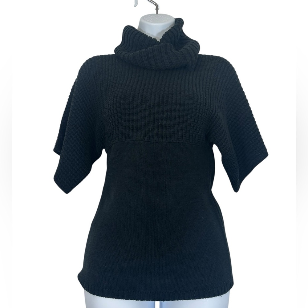 BCBGeneration Black Ribbed Turtleneck Sweater Short Sleeve Knit Top Size S